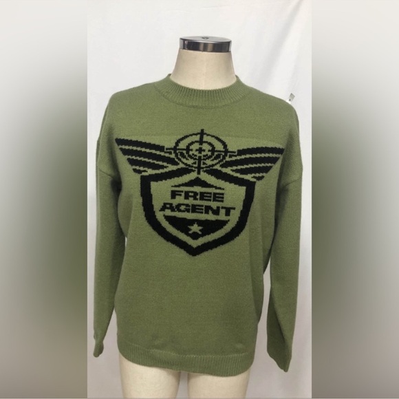 Dolls Kill Tops - Free Agent Olive Military Sweater Green Long Sleeve Top Medium NEW WITH TAG